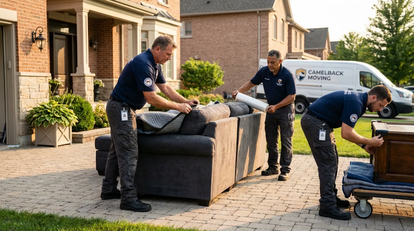 Large estate moving crew wrapping furniture in Girard, KS