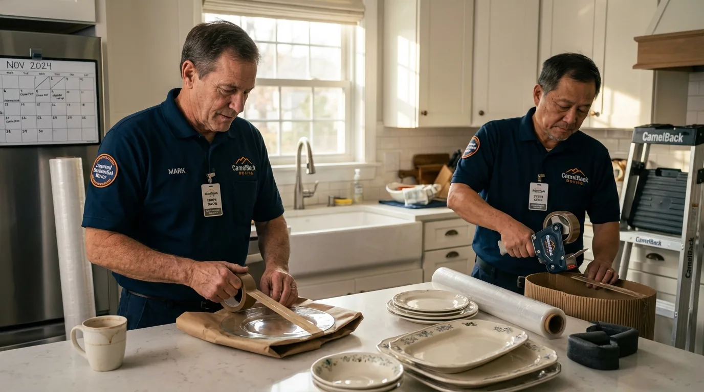 Professional crew packing kitchen dishware in Girard, KS